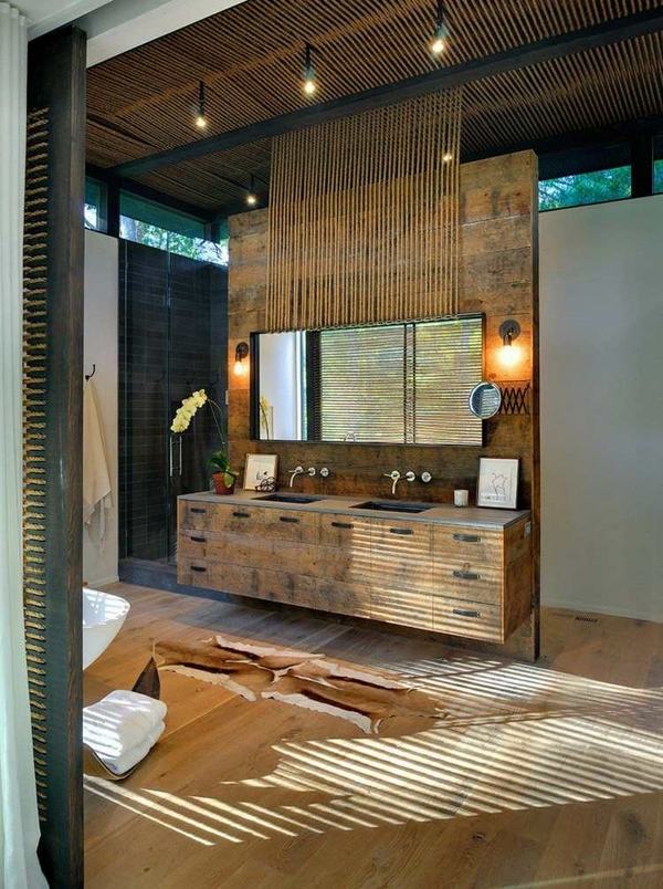 modern bathroom rustic decor wood vanity mirror wood floor